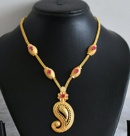 Matte gold tone ruby mango flower necklace dj-48313