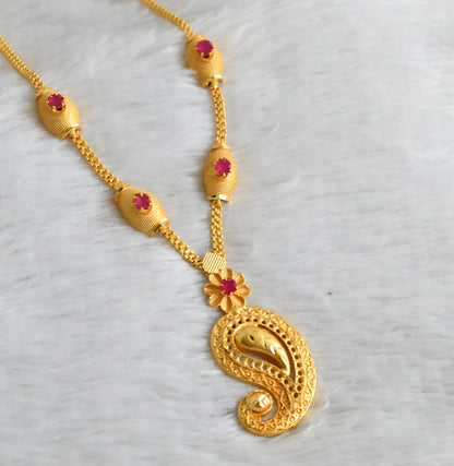 Matte gold tone ruby mango flower necklace dj-48313