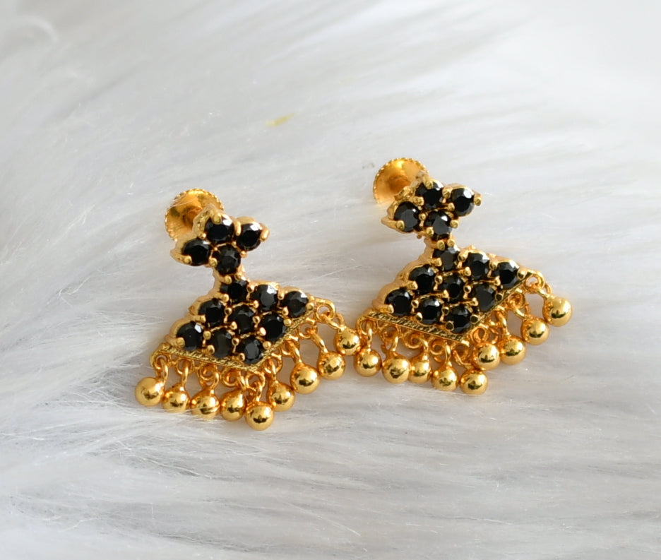 Gold tone black stone pathakkam earrings dj-44898