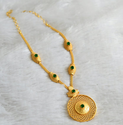 Matte gold tone green round necklace dj-48316