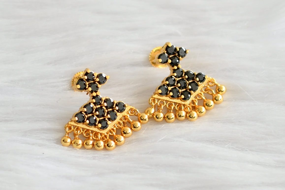 Gold tone black stone pathakkam earrings dj-44898