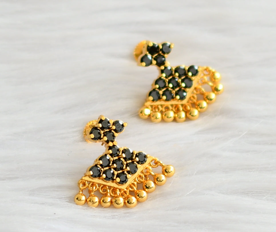 Gold tone black stone pathakkam earrings dj-44898