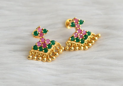 Gold tone ruby-green stone pathakkam earrings dj-44901