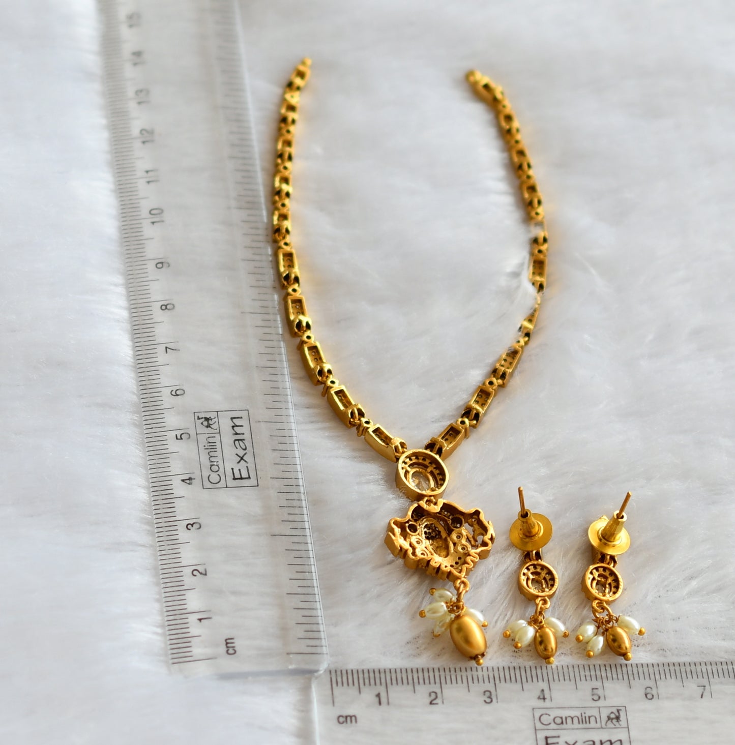 Matte finish cz white Thirumal necklace set dj-46599