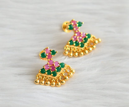 Gold tone ruby-green stone pathakkam earrings dj-44901