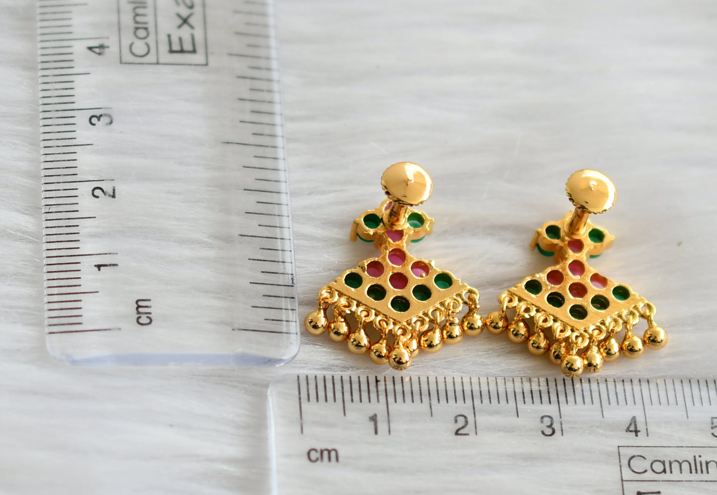 Gold tone ruby-green stone pathakkam earrings dj-44901