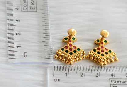 Gold tone ruby-green stone pathakkam earrings dj-44901