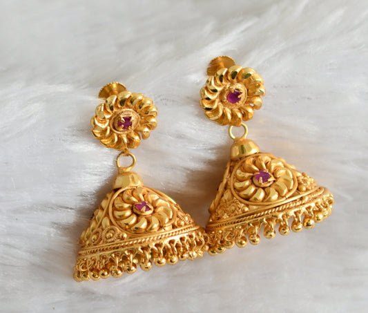 Matte finish ruby stone kerala style jhumkka dj-48307