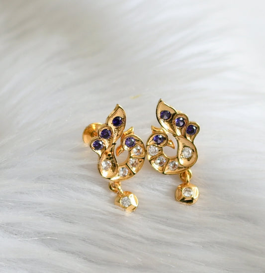 Gold tone ad purple- white peacock earrings dj-44909
