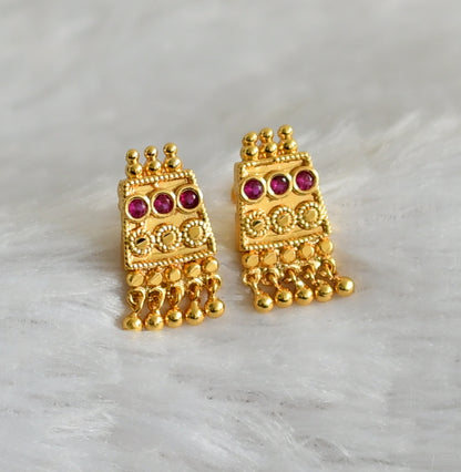 Gold tone pink stone earrings dj-48305