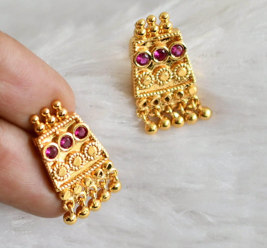 Gold tone pink stone earrings dj-48305