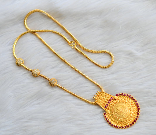 Gold tone ruby stone Kerala style Lakshmi pendant with mugappu chain dj-42077