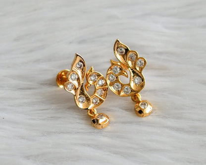 Gold tone ad white stone peacock earrings dj-44907