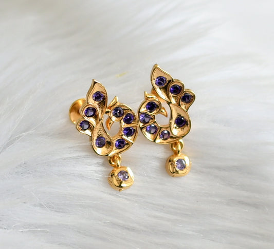 Gold tone ad purple stone peacock earrings dj-44903