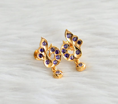 Gold tone ad purple stone peacock earrings dj-44903