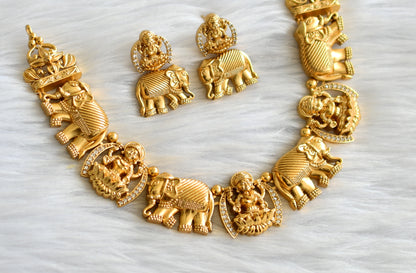 Matte finish cz white lakshmi elephant necklace set dj-43367