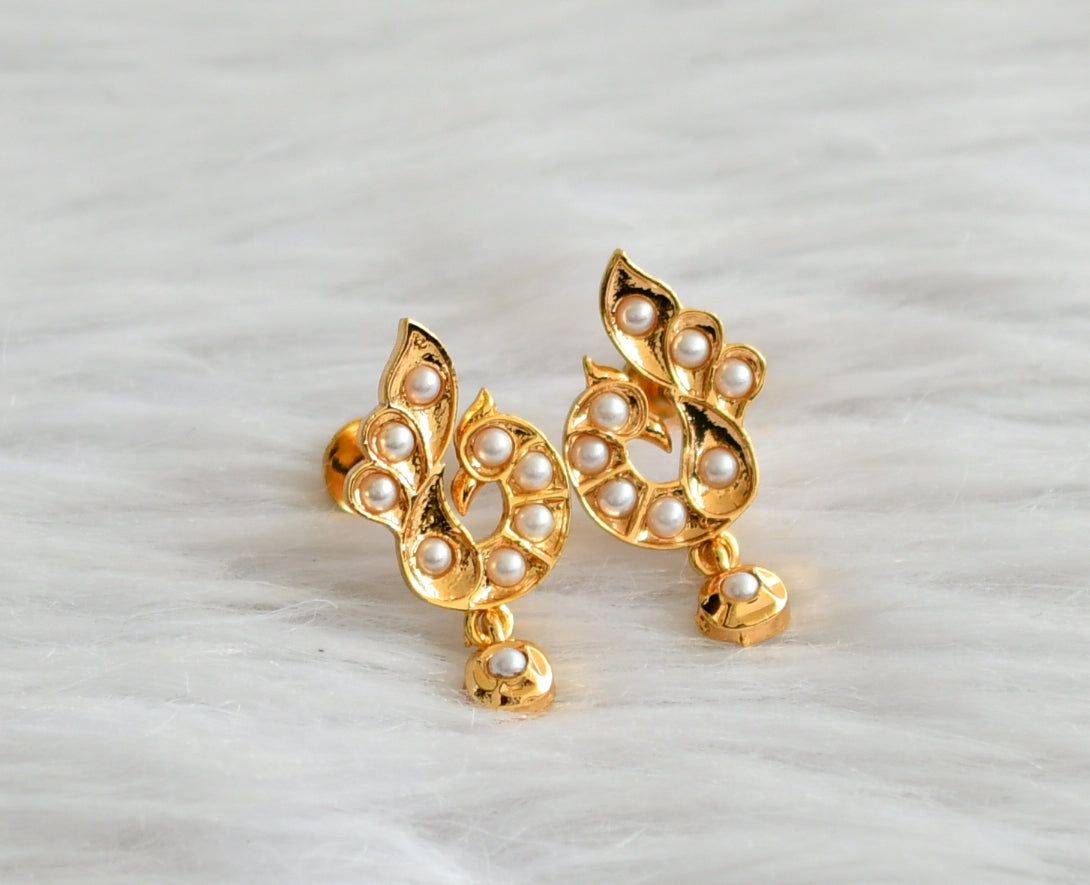 Gold tone pearl stone peacock earrings dj-44905