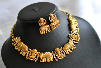 Matte finish cz white lakshmi elephant necklace set dj-43367