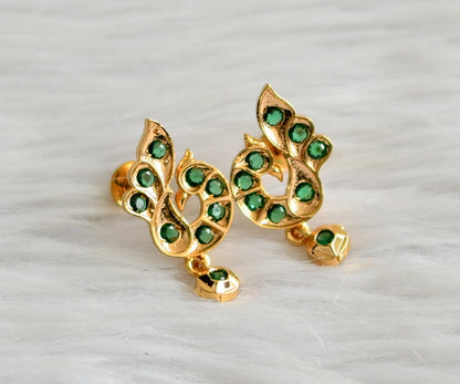 Gold tone ad green stone peacock earrings dj-44904