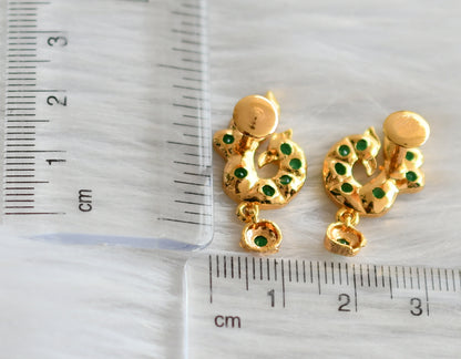 Gold tone ad green stone peacock earrings dj-44904