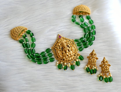 Matte finish kemp green beaded lakshmi choker necklace set dj-43369