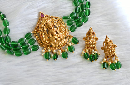 Matte finish kemp green beaded lakshmi choker necklace set dj-43369