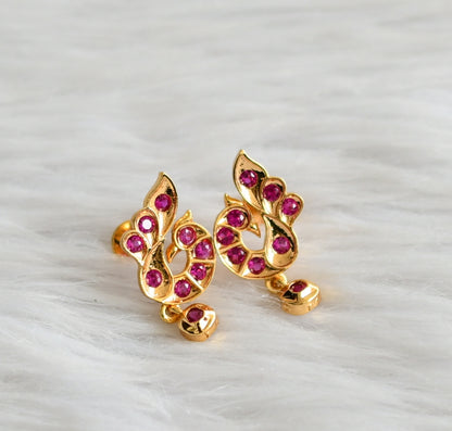 Gold tone ad pink stone peacock earrings dj-44902