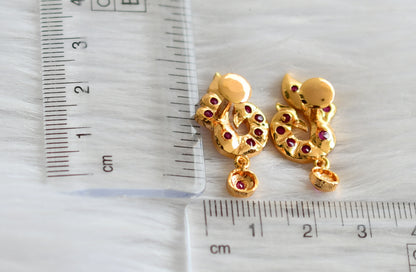 Gold tone ad pink stone peacock earrings dj-44902
