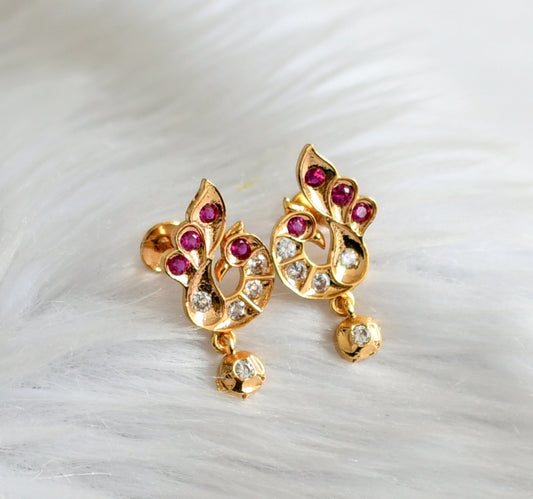 Gold tone ad pink-white peacock earrings dj-44908