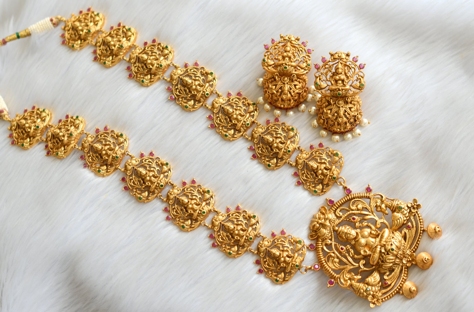 DREAMJWELL Unique Antique Nagaas Ruby-emerald Lakshmi Bridal