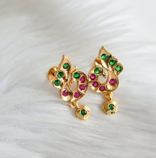 Gold tone ad pink-green peacock earrings dj-44912