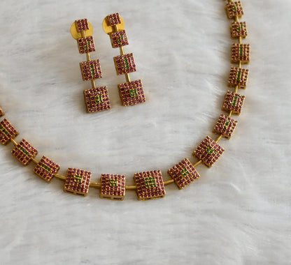 Matte finish ruby-green square necklace set dj-46596