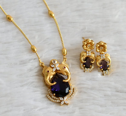 Matte finish cz-purple stone elephant necklace set dj-48328