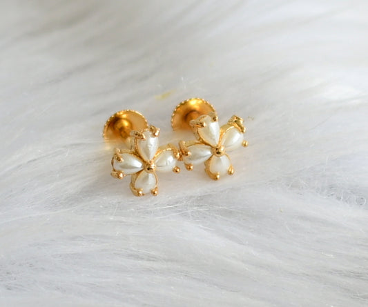 Gold tone pearl flower small earrings dj-44918