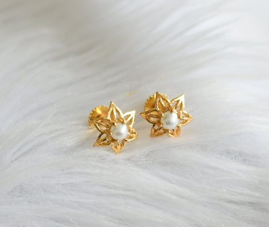 Gold tone pearl flower earrings dj-44917