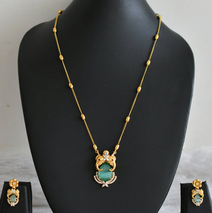 Matte finish cz-sea green stone elephant necklace set dj-48324