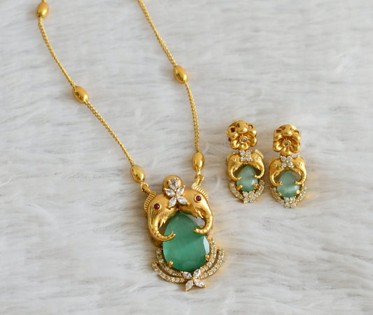 Matte finish cz-sea green stone elephant necklace set dj-48324