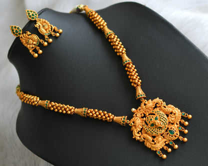 Matte finish emerald peacock beaded necklace set dj-15979