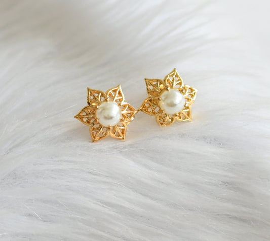 Gold tone pearl flower earrings dj-44919