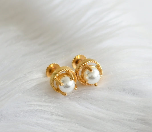 Gold tone pearl round earrings dj-44916
