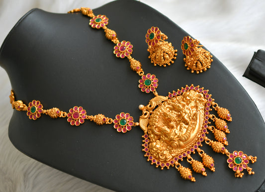 Matte finish ruby-emerald big vishnu pendant haar set dj-13703