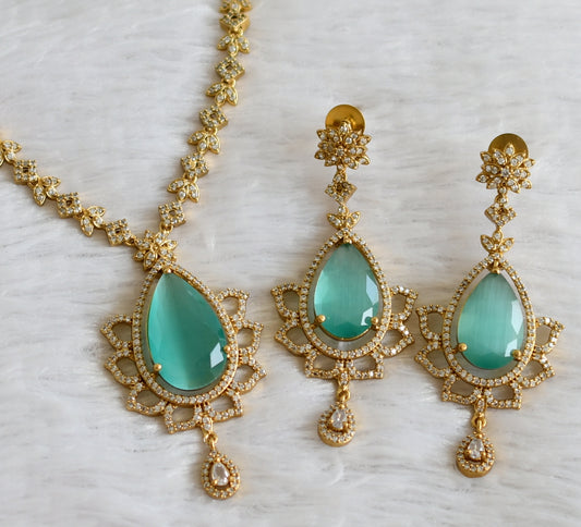 Matte finish cz-sea green thilak stone necklace set dj-48333