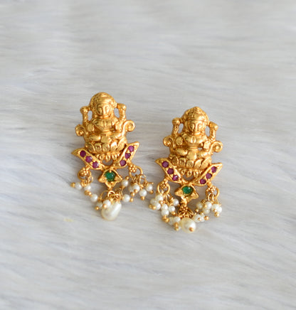 Matte finish ruby-emerald pearl Lakshmi haar with screw back earrings dj-13309