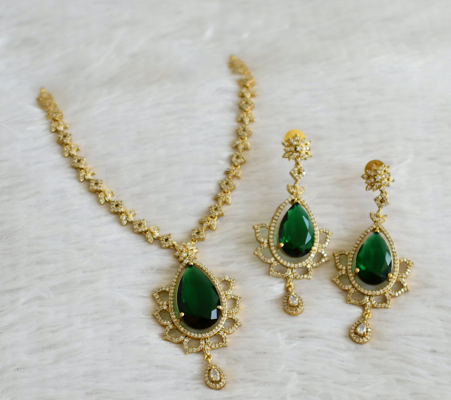 Matte finish cz-green thilak stone necklace set dj-48332