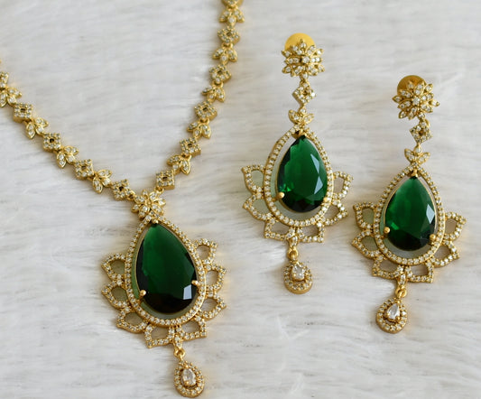 Matte finish cz-green thilak stone necklace set dj-48332