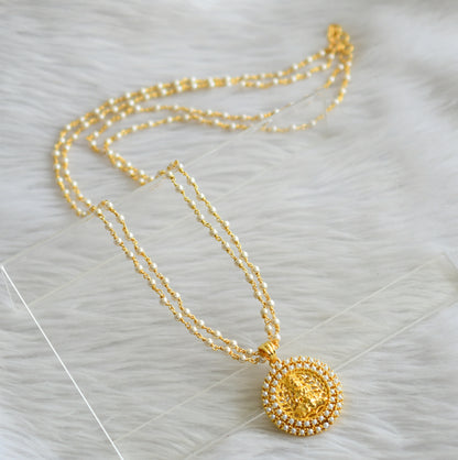 Gold tone 24 inches pearl chain with pearl lakshmi round pendant dj-44934