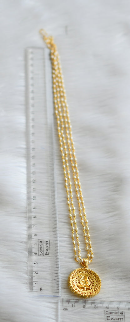 Gold tone 24 inches pearl chain with pearl lakshmi round pendant dj-44934