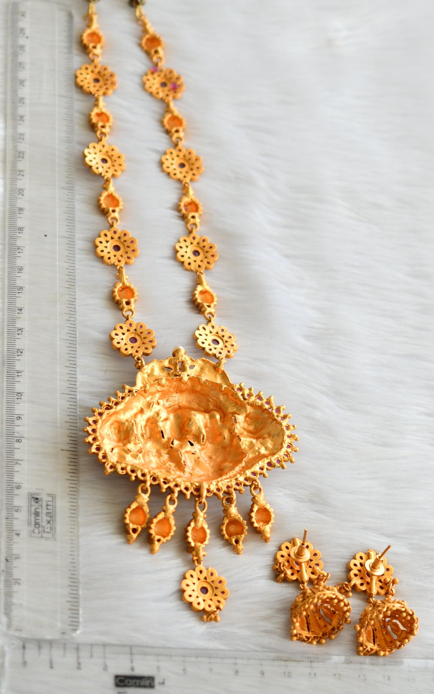 Matte finish ruby big Vishnu pendant haar set dj-13704