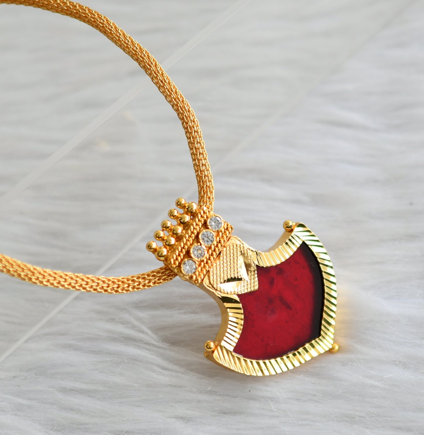 Gold tone kerala style 24 inches chain with red-white mango pendant dj-44929