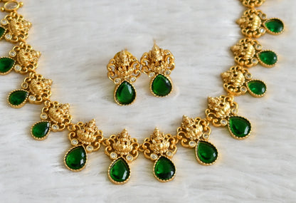 Matte finish cz green lakshmi necklace set dj-48338